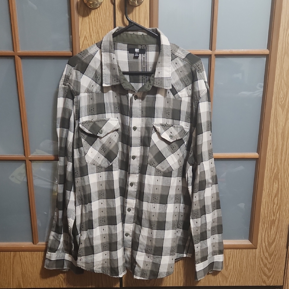 Frye Jacquard Green Plaid Flannel Mens Long Sleeve Button Up Shirt Size XXL